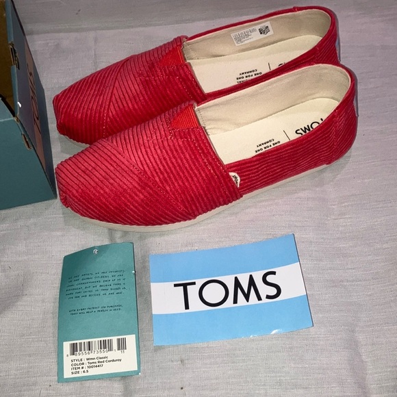 NWT - Toms 6.5 women’s Red Loafers corduroy Slip-Ons loafers shoes - Picture 9 of 13